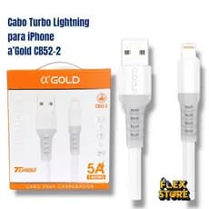 Cabo Carregador Turbo Lightning para IPhone 5A 1 Metro Reforçado α’GOLD CB52-2 Carregamento Rápido