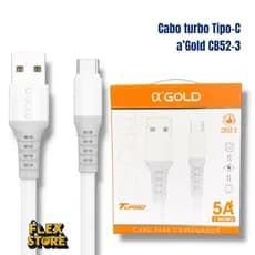 Cabo Carregador Turbo Tipo-C 5A 1 Metro Reforçado α’GOLD CB52-3 Carregamento Rápido