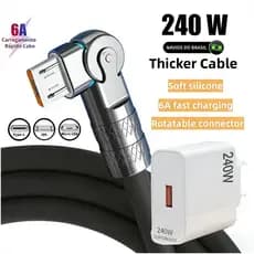 180 ° Rotação De Carregamento Rápido 1.2M Micro USB Tipo-C iOS Cabo Silicone Indicador LED 240W Carregador Adaptador Des