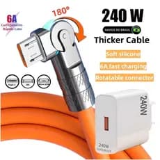 180 ° Cabo Carregador De Rotação Para Tipo-C Micro USB iOS Carregamento Rápido Silicone 1.2M Cabos Indicadores 240W Adap