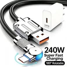 Carregamento Rápido 180 ° Rotação 1.2M Micro USB Tipo-C iOS Cabo Indicador LED De Silicone Adaptador De Carregador 240W
