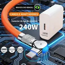Carregador Super Rápido De 240 W Com 180 ° Cabo De Carregamento De Rotação Para Cabos Giratórios Tipo C Micro USB iOS 1.