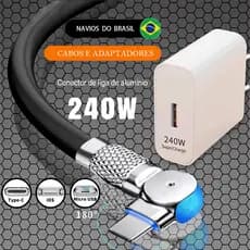 Carregador Super Rápido De 240 W Com 180 ° Cabo De Carregamento De Rotação Para Cabos Giratórios Micro USB iOS Tipo C CV