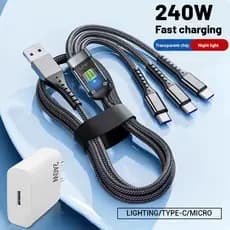 3 Em 1 Cabo Trançado Carregador Super Rápido 240W Adaptador USB Para Android Tipo C Adaptadores Micro IOS CV05
