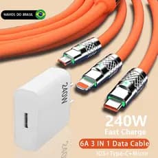 Cabo De Dados De Super Carregamento 3 Em 1 Micro USB Tipo-C iOS Multi-Port 240W Cabos Adaptadores Para Carregadores Rápi