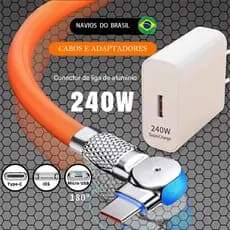 Carregador Super Rápido De 240 W Com 180 ° Cabo De Carregamento De Rotação Para Cabos Giratórios Micro USB iOS Tipo C CV