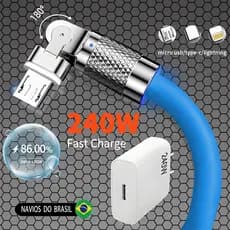 Carregador Super Rápido De 240 W Com 180 ° Cabo De Carregamento De Rotação Para Cabos Giratórios Micro USB iOS Tipo C CV