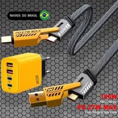 Carregador 4 Portas De Carregamento Rápido 120W Estilo Mecânico Cabo Carga Rápida 3.0 Adaptador USB Com Para Tipo-C iOS