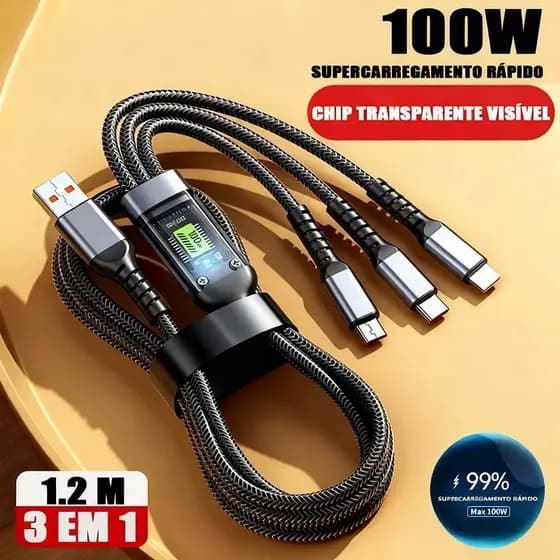 3 Em 1 Tipo C IOS Micro USB Carregamento Super Rápido Anti-Quebra Cabos Trançados De 100 W CV03