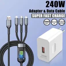 3 Em 1 Cabo Trançado Carregador Super Rápido 240W Adaptador USB Para Android Tipo C Adaptadores Micro IOS CV04