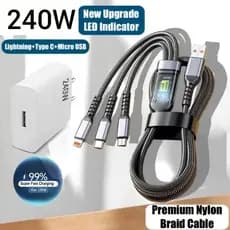 3 Em 1 Cabo Trançado Carregador Super Rápido 240W Adaptador USB Para Android Tipo C Adaptadores Micro IOS CV06