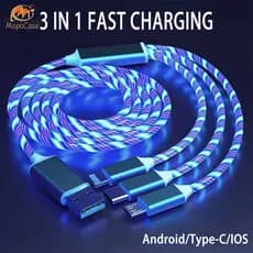 3 Em 1 LED Luz De Fluxo Luminosa Cabo USB 1.2M Carregamento Rápido Tipo-C IOS Micro Colorido Streamer Cabos De Mopo