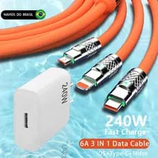 Cabo De Dados De Super Carregamento 3 Em 1 Micro USB Tipo-C iOS Multi-Porta 240W Cabos Adaptadores Para Carregadores Ráp