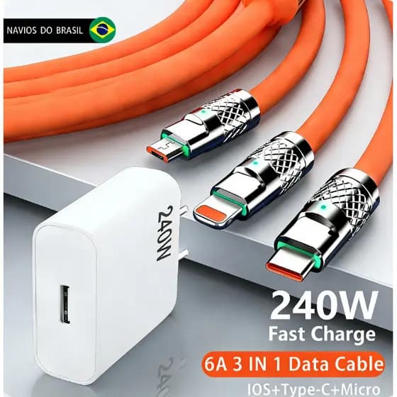 Cabo De Dados De Super Carregamento 3 Em 1 Micro USB Tipo-C iOS Multi-Porta 240W Cabos Adaptadores Para Carregadores Ráp