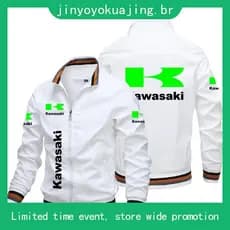 Jaqueta De Motocicleta Masculina Com Logotipo Kawasaki , Roupa Esportiva De Corrida , Casual Windbreaker À Prova De Ven