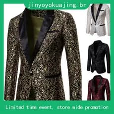 { mic } 2023  Blazer Masculino Floral Dourado , Terno Casual , Casamento