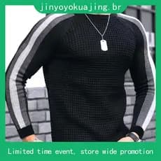 Suéter De Inverno Homem Bloco De Cor O-Neck Mangas Compridas Malha Pulôver Slim Fit