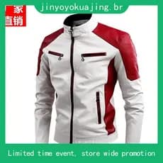 Jaqueta De Couro casual Masculina De Motocicleta Em patchwork Com Colarinho Retrô Quente