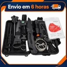 Kit Tático Militar Sobrevivência 14 em 1 Camping Pesca Canivete Lanterna Pederneira Caixa Estanque
