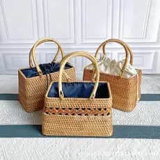 Mori estilo feminino bolsa de tecido vietnã outono videira beira-mar viagem saco palha grande capacidade cesta transport