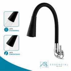 Torneira Gourmet Flexível Parede 2 Jatos 360° 14 de Volta Preta Cromada Cozinha