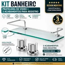 Kit Banheiro Porta Shampoo Vidro 6mm + 2 Acabamentos C40 Metal Padrão Deca
