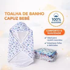 Toalha de Banho com Capuz Bebê 100% Algodão Malha Menino Menina Grande Macia Estampada Avulso