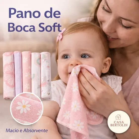 Kit 6 Pano Boca Bebê Soft 100% Algodão Menino Menina Neutro Paninho RN Fralda enxoval Macio