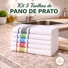 Kit 5 Toalhas de Louças Panos Pratos Limpeza Grande Algodão Felpuda Algodão Multiuso Cozinha 45x70cm