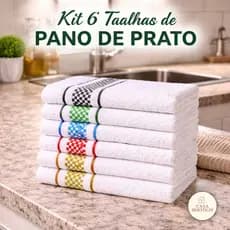 Kit 6 Toalhas de Louças Panos Pratos Limpeza Grande Algodão Felpuda Algodão Multiuso Cozinha 45x70cm