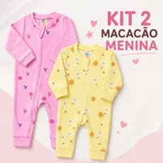 Kit 2 Macacão Bebê Menina Zíper Confortável Manga Longa