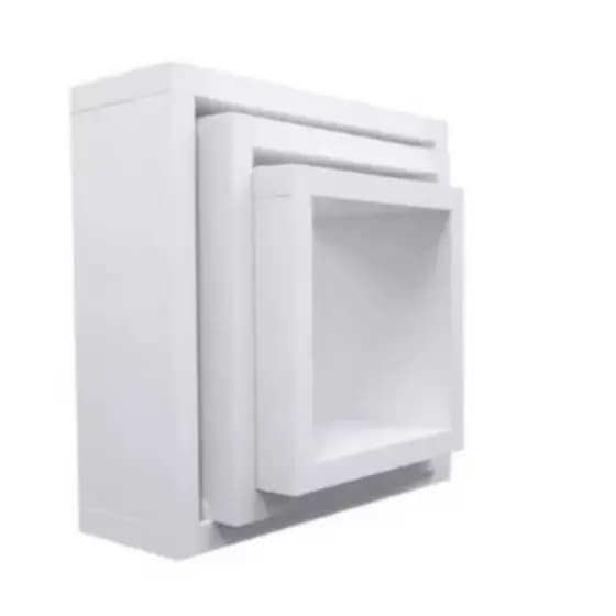 Nicho 3 quadrados diferentes tamanhos decoração branco preto e cru quarto sala cozinha banheiro