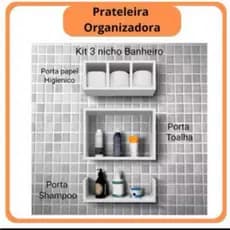 kit Multi uso banheiro organizador Mdf branco e preto