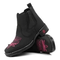 Bota Botina Texana Feminina Country Bordada Cano Curto