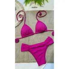 biquine feminino Conjunto biquini, sutia cortininha com calcinha bombom, cos lateral alto, conjunto liso, praia
