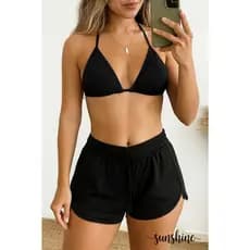 Conjunto shorts e biquini cortininha, shorts de lycra, biquini cortininha, shorts de praia, piscina, Fitness, bikini