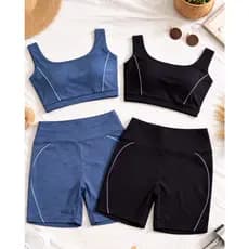 Conjunto Academia Feminino  Shorts e top Fitness Cintura alta sutiã com bojo removível , Esportivos Femininos  Academia