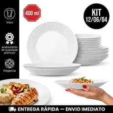Kit 4/6/12 Peças Pratos Opaline Branco Duralex Saturno Fundo Gourmet Jantar e Almoço  Resistente