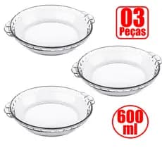 Kit Jogo de 3 Formas Assadeiras de Vidro tempeirado Marinex 600ml Filetadas Pequenas