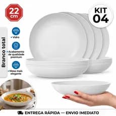 Kit Jogo 4 Pratos Fundos de vidro Blanc Nadir Opaline 22cm 22 cm Vidro Branco Pronta Entrega
