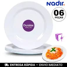 Kit 6 Pratos de vidro Opaline Menu Raso 24cm Vidro Branco Nadir