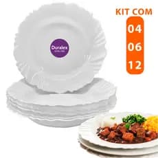 Kit jogo Pratos Pétala Vidro Fundo Duralex Opaline 04/06/12 Redondo Brilhante Jantar e Almoço Buffet