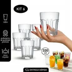 Kit Jogo com 6 Copos de Vidro Bristol Rocks 320ml Nadir Figueiredo 320 ml transparente Pronta Entrega