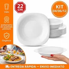 Kit Jogo 04/06/12 UN Pratos de vidro Quadrado Fundo Opaline Duralex Plaza Liso Almoço Jantar Hotel