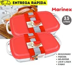 Assadeira Formas de Vidro Com Alça Pegador Tampa Marinex Seletta Retangular 3,5l Grande - 2 Peças
