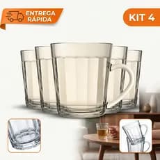 kit jogo 4 Canecas Modelo Copo Americano 270ml Oficial Nadir figueiredo vidro transparente premium
