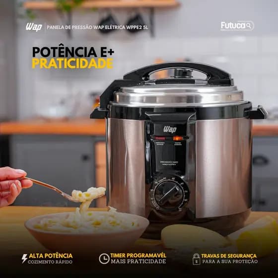 Panela De Pressão Elétrica Antiaderente Wppe2 Inox 5l Arroz Feijão Prático Cozimento Rápido Timer Programável Wap