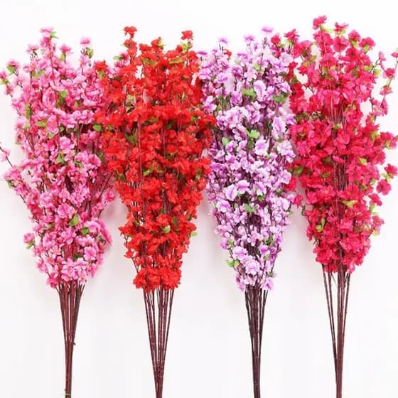 5 Flores Artificiais Ramo De Cerejeira Lilás, Flor de Pêssego Galho 120cm Decoração Festas, Casamento, Sala - A-63