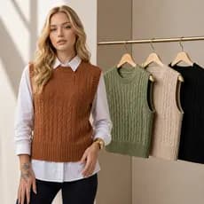 Colete Blusa Feminina Elegante Regata Colete Tricot Tranças Terceira Peça Roupa Feminina Estilosa Versátil Moderna