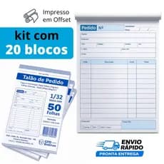 Kit 20 Blocos de Pedido 1/32 - 1 Via - Talões com 50 Folhas Cada - Folhas Serrilhadas